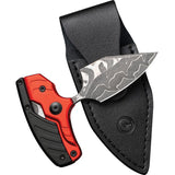 Civivi Typhoeus Folding Push Dagger Knife Black & Red Aluminum Damascus Blade w/ Sheath 21036DS1