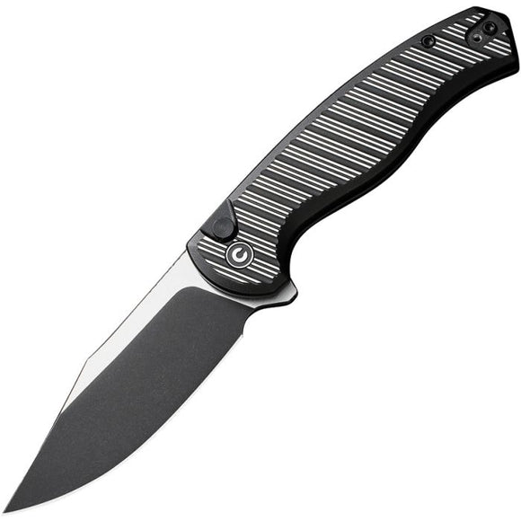 Civivi Stormhowl Button Lock Black & Satin Aluminum Folding Nitro-V Pocket Knife 23040B1