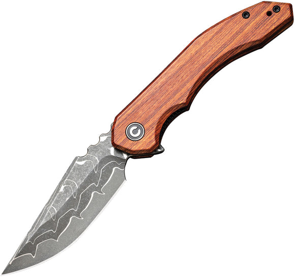 Civivi Bluetick Linerlock Guibourtia Wood Folding Damascus Pocket Knife 23050DS1