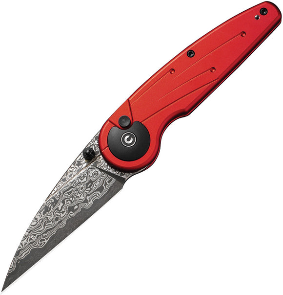 Civivi Starflare Button Lock Red Aluminum Folding Damascus Pocket Knife 23052DS1