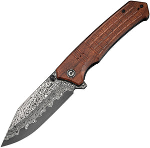 Civivi Tacticorix Linerlock Guibourtia Wood Folding Damascus Clip Pt Knife 23055DS1