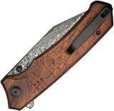 Civivi Tacticorix Linerlock Guibourtia Wood Folding Damascus Clip Pt Knife 23055DS1