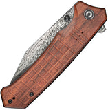 Civivi Tacticorix Linerlock Guibourtia Wood Folding Damascus Clip Pt Knife 23055DS1