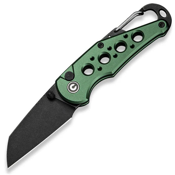 Civivi Pragma Button Lock Green Aluminum Folding Damascus Pocket Knife 23062B3