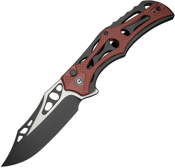 Civivi Biophase Button Lock Black Aluminum & Burgundy G10 Folding Nitro-V Knife 23083C1