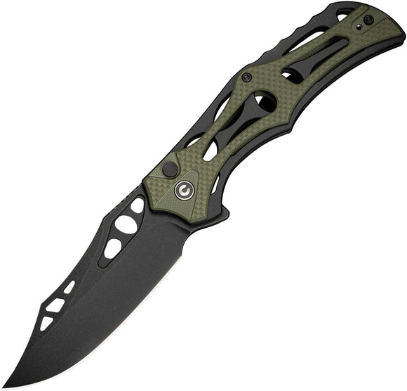 Civivi Biophase Button Lock Black Aluminum & OD Green G10 Folding Nitro-V Knife 23083C2