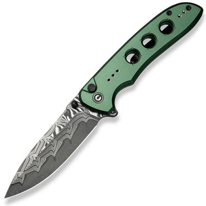 Civivi Hyperpulse Button Lock Green Aluminum Folding Damascus Pocket Knife 23087ADS1