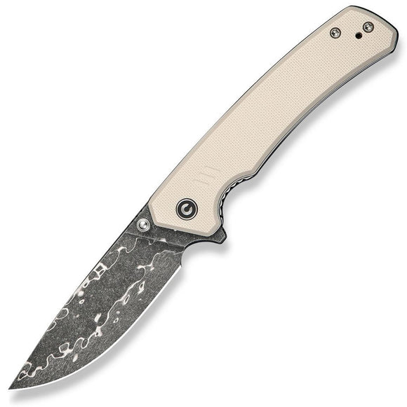 Civivi Merit Linerlock Ivory G10 Folding Damascus Drop Pt Pocket Knife 24012DS1