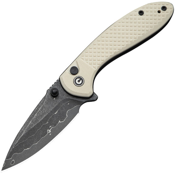 Civivi Faeger Button Lock Ivory G10 Folding Damascus Drop Pt Pocket Knife 24031DS1