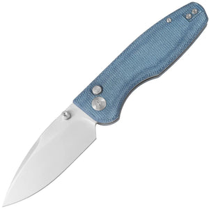 CMB Made Knives Predator V3 Button Lock Blue Micarta Folding 14C28N Pocket Knife 19D