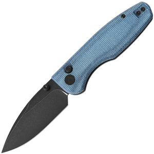 CMB Made Knives Predator V3 Button Lock Blue Micarta Folding Black 14C28N Pocket Knife 19E