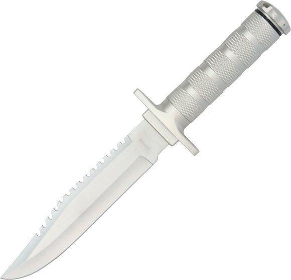 Rite Edge Survival Silver Aluminum Sawback Stainless Fixed Blade Knife 210681SL