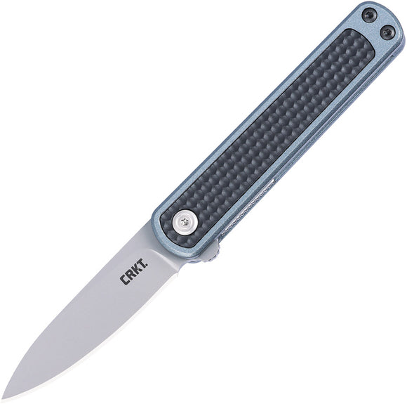 CRKT Pup Linerlock Black & Blue GRN Folding AUS-10 Drop Pt Pocket Knife 7070