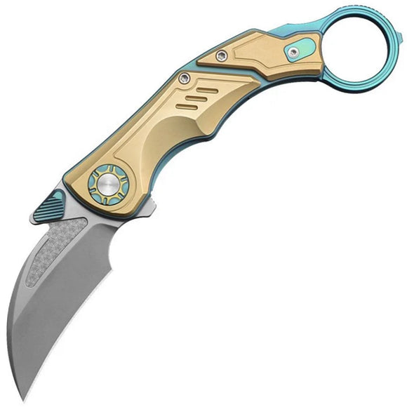 Critical Strike Predator Karambit Gold & Green Titanium Folding M390 Knife PREDATORGD