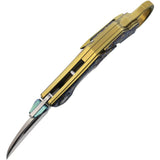 Critical Strike Predator Karambit Blue Camo & Gold Titanium Folding M390 Knife PREDATORTCP