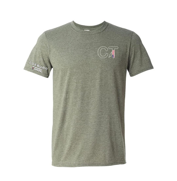 Coeburn Tool American Flag SM Outline Logo Heather Green Short Sleeve T-Shirt w/ Solid Coeburn Sleeve XL
