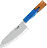 Condor Shefu Santoku Blue Resin & Hickory Wood Fixed Blade Kitchen Knife 500065RC