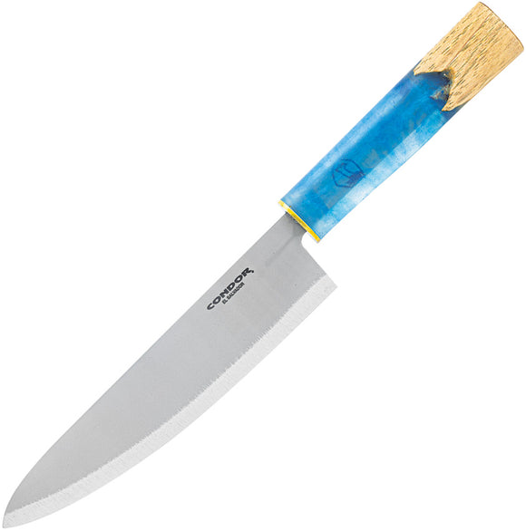 Condor Shefu Gyuto Blue Resin & Hickory Wood 440C Fixed Blade Knife 500278R