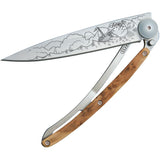 Deejo Tattoo 37g Juniper Wood Handle Open Sea Stainless Folding Knife 1CB033