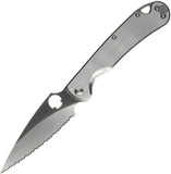 Daggerr Knives Zhalo NF Framelock Gray Stainless Folding VG-10 Serrated Pocket Knife 22FSSSNV