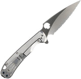 Daggerr Knives Zhalo Framelock Gray Stainless Folding VG-10 Serrated Pocket Knife F22FSSSV