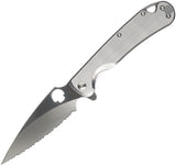 Daggerr Knives Zhalo Framelock Gray Stainless Folding VG-10 Serrated Pocket Knife F22FSSSV