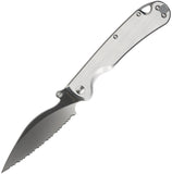 Daggerr Knives Pelican Framelock Gray Stainless Folding VG-10 Serrated Pocket Knife F23FSSSV