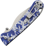 Daggerr Knives Pelican Slim Crossbar Lock Gzhel Blue & White G10 Folding VG-10 Pocket Knife FM023SGZH