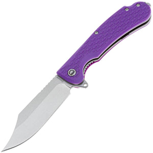 Daggerr Knives Powie Linerlock Purple FRN Folding Stonewash 8Cr14MoV Pocket Knife PWFPRSW