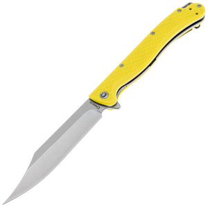 Daggerr Knives Toothpick Linerlock Yellow FRN Folding Stonewash 8Cr14MoV Pocket Knife TPFYLSW