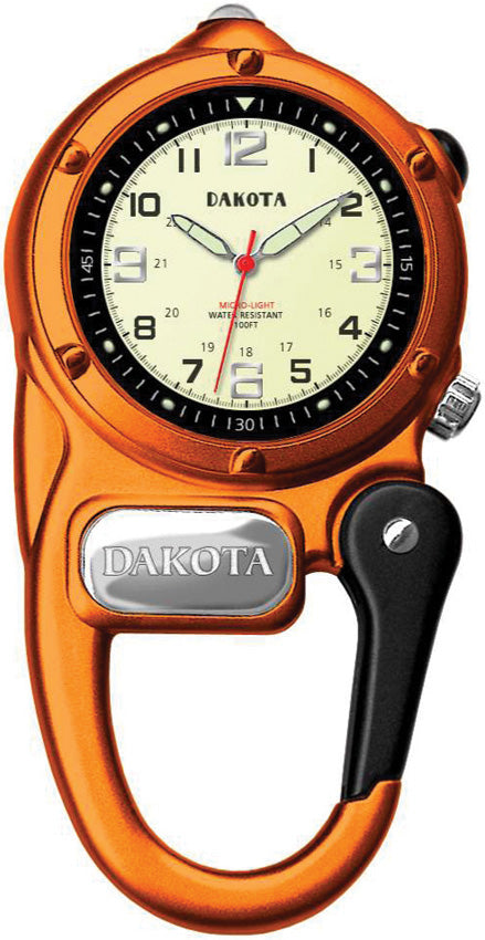 Dakota Mini Backpack Clip Orange Aluminum Microlight Stainless Back Watch w/ Water Resistant Box 3805