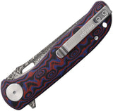 Dreamtech Linerlock Blue & Red Micarta Folding Damascus Pocket Knife K3898MRD