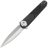 Dreamtech Button Lock Black G10 & Carbon Fiber Folding 14C28N Sandvik Dagger Pocket Knife K4052CF