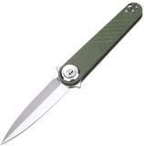 Dreamtech Button Lock Green G10 Folding 14C28N Sandvik Dagger Pocket Knife K4052GGR