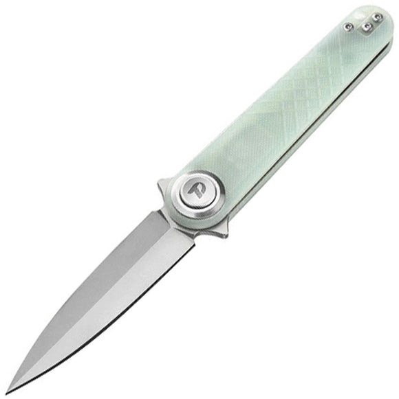 Dreamtech Button Lock Jade G10 Folding 14C28N Sandvik Dagger Pocket Knife K4052GJ
