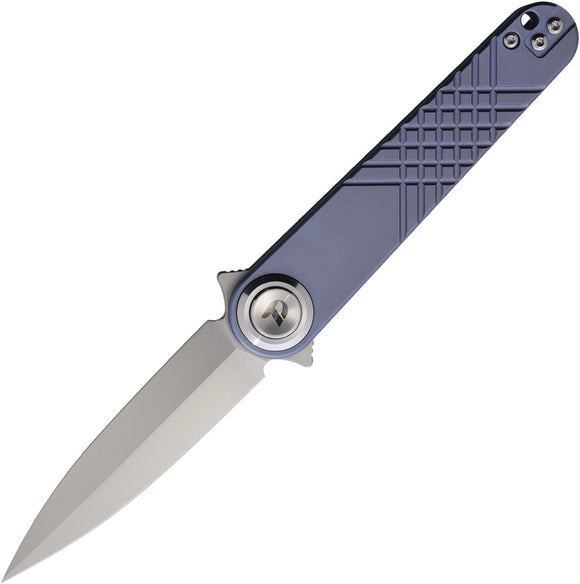 Dreamtech Button Lock Blue Titanium Folding 14C28N Sandvik Dagger Pocket Knife K4052TBL