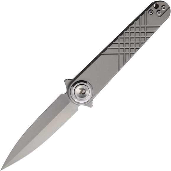 Dreamtech Button Lock Gray Titanium Folding 14C28N Sandvik Dagger Pocket Knife K4052TG