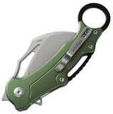 Dreamtech Button Lock Karambit Green Aluminum Folding 14C28N Sandvik Pocket Knife K4221AGR