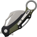 Dreamtech Button Lock Karambit Black & Green G10 Folding 14C28N Sandvik Pocket Knife K4221GBG