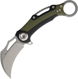 Dreamtech Button Lock Karambit Black & Green G10 Folding 14C28N Sandvik Pocket Knife K4221GBG
