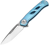 Dreamtech D4260BL Button Lock Blue Titanium Folding Bohler M390 Pocket Knife K4260VBL