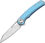 Dreamtech Button Lock Blue Titanium Folding Bohler M390 Sheepsfoot Pocket Knife K4281BL