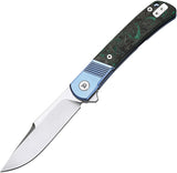 Dreamtech Framelock Blue Titanium & Green & Black Carbon Fiber Folding VG-10 Knife K4368BL