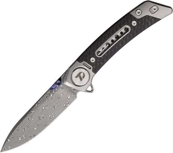 Dreamtech Framelock Gray Titanium & Carbon Fiber Folding Damascus Pocket Knife K9610TCD