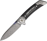 Dreamtech Framelock Gray Titanium & Carbon Fiber Folding Damascus Pocket Knife K9610TCD