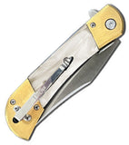 ElitEdge A/O Linerlock White & Gold Folding Stainless Pocket Knife 10009MGWP