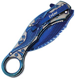 ElitEdge Mermaid Karambit Linerlock Blue Folding 440C Pocket Knife 10A120BL