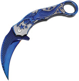 ElitEdge Mermaid Karambit Linerlock Blue Folding 440C Pocket Knife 10A120BL