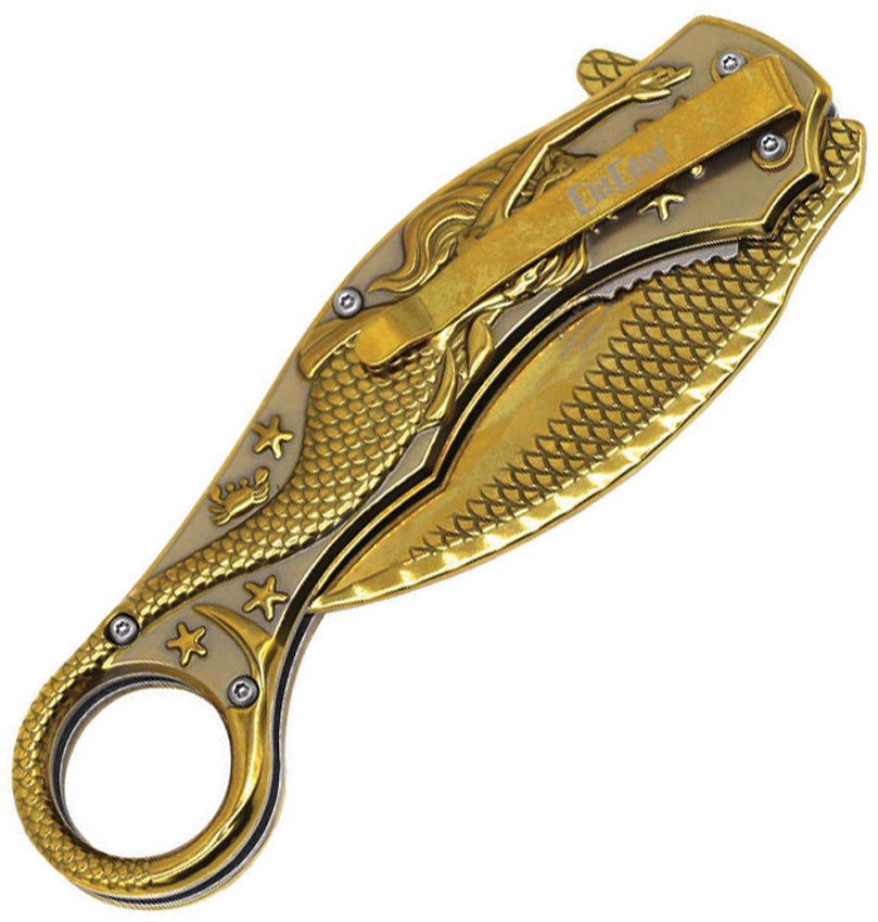 ElitEdge Mermaid Karambit Linerlock Gold Folding Knife | Get Yours