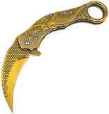 ElitEdge Mermaid Karambit Linerlock Gold Folding 440C Pocket Knife 10A120GD